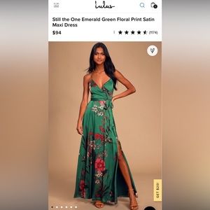 ❌SOLD❌Lulus “Still the One” Emerald Green Floral Print Satin Maxi Dress - Size L